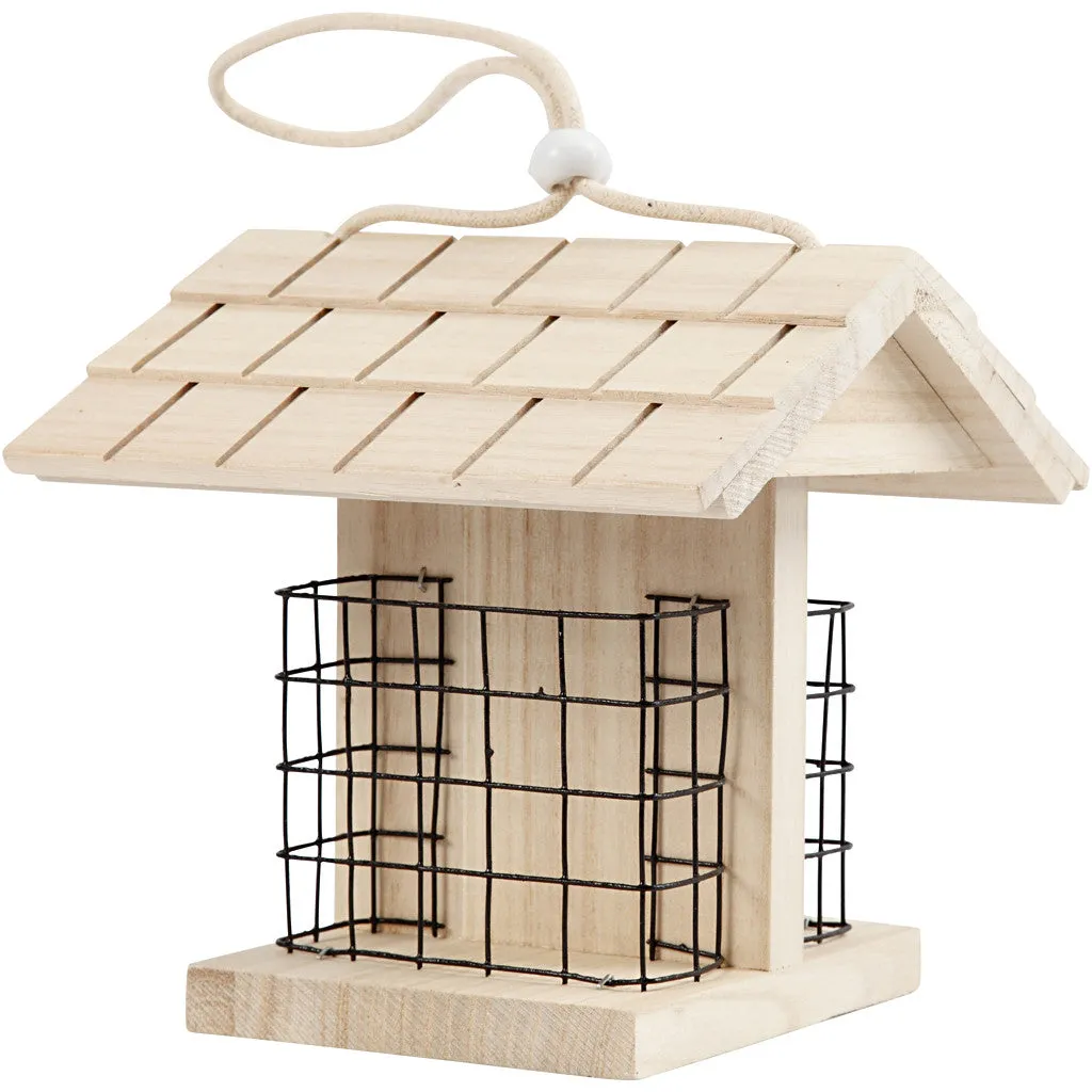 Pine Wood Bird Table With Metal Lattice Hanging Cord Home Decoration Crafts H: 17.5 cm