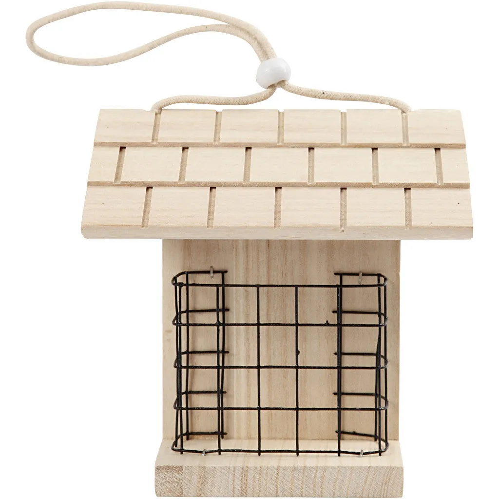 Pine Wood Bird Table With Metal Lattice Hanging Cord Home Decoration Crafts H: 17.5 cm