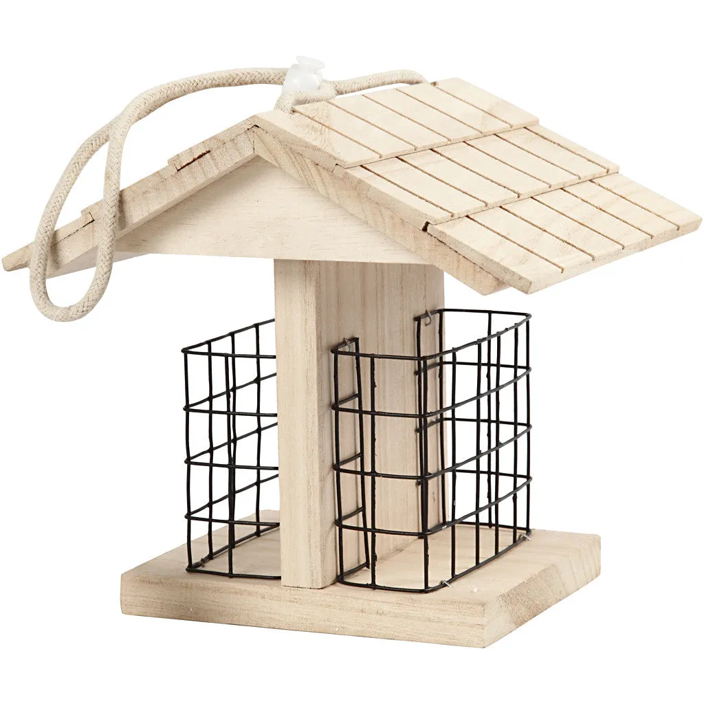 Pine Wood Bird Table With Metal Lattice Hanging Cord Home Decoration Crafts H: 17.5 cm