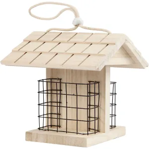 Pine Wood Bird Table With Metal Lattice Hanging Cord Home Decoration Crafts H: 17.5 cm