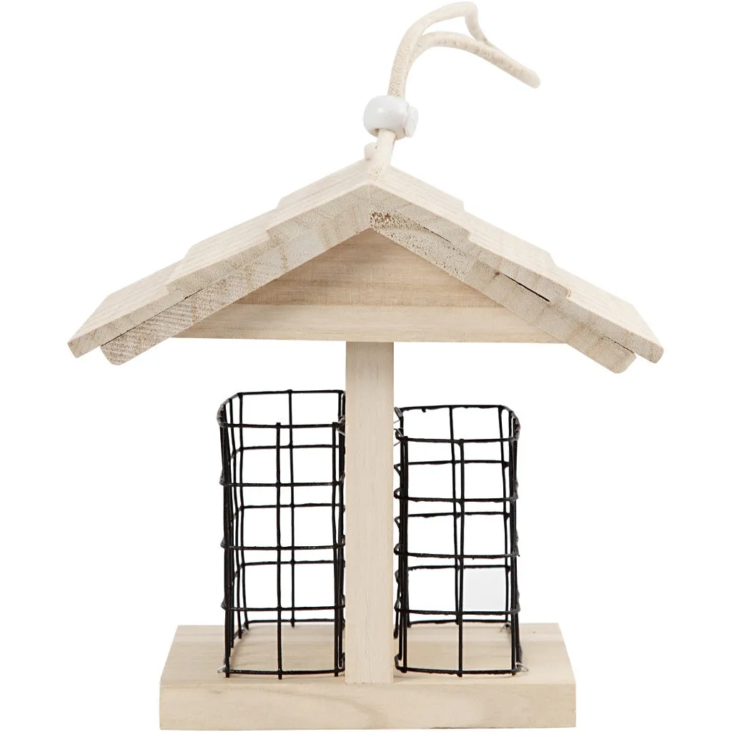 Pine Wood Bird Table With Metal Lattice Hanging Cord Home Decoration Crafts H: 17.5 cm