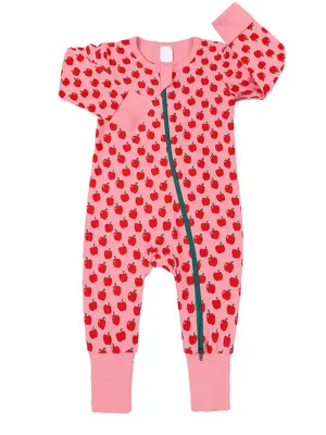 Pink Apples Baby Zip Sleepsuit with Hand & Feet Cuffs
