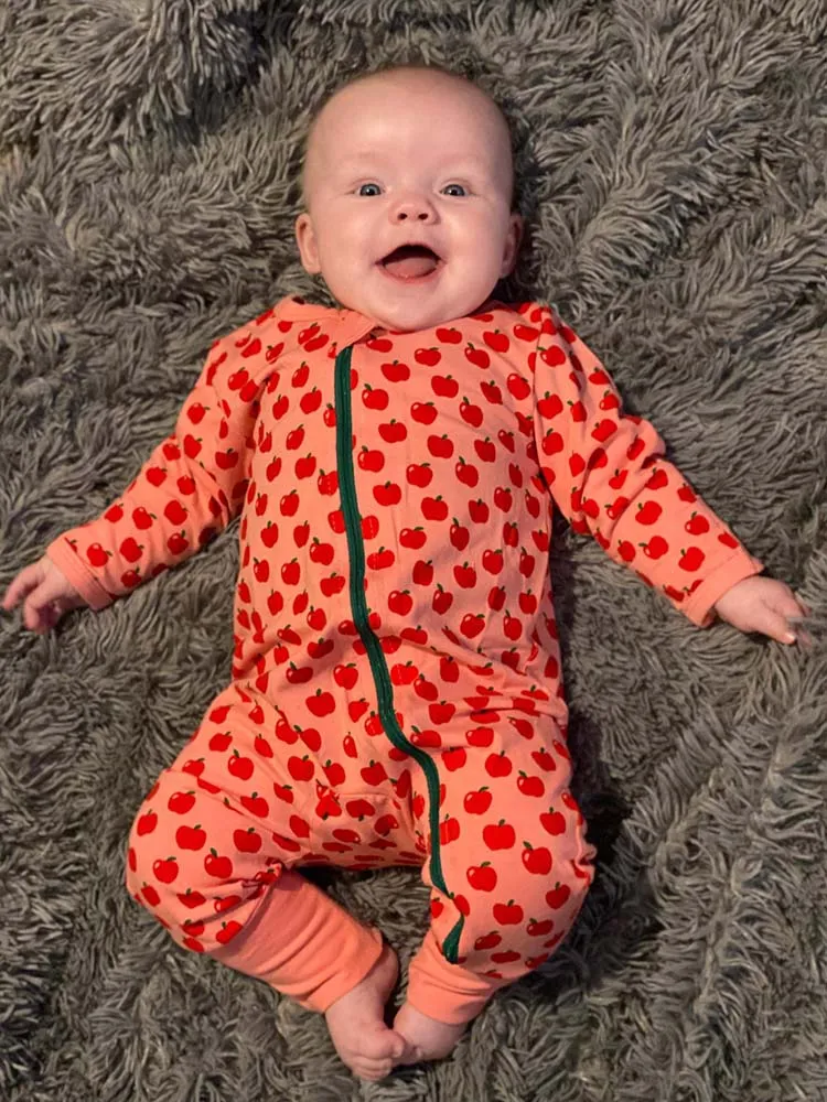 Pink Apples Baby Zip Sleepsuit with Hand & Feet Cuffs