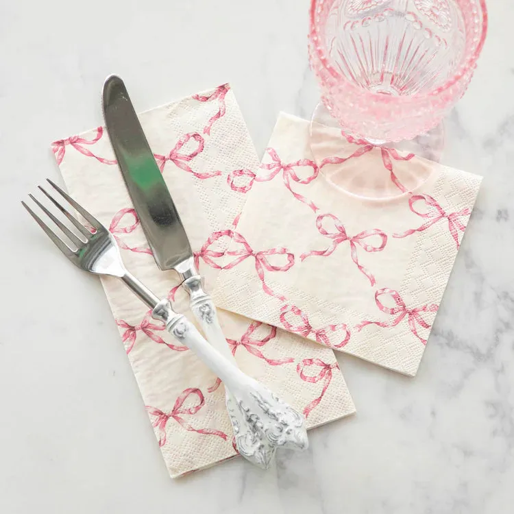 Pink Bow Lattice Cocktail Napkins