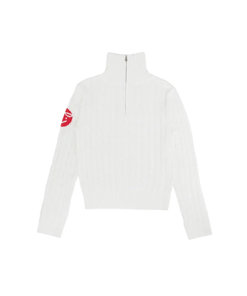 PIV'VEE Cable Knit Half Zip Sweater - Cloud White