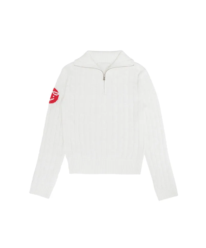 PIV'VEE Cable Knit Half Zip Sweater - Cloud White