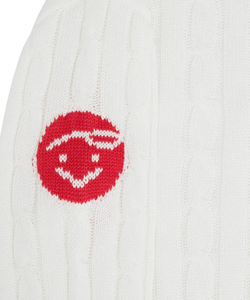 PIV'VEE Cable Knit Half Zip Sweater - Cloud White