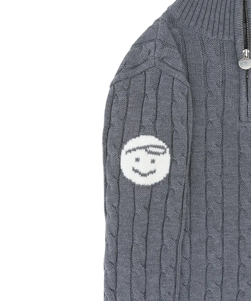 PIV'VEE Cable Knit Half Zip Wool Sweater - Heather Gray