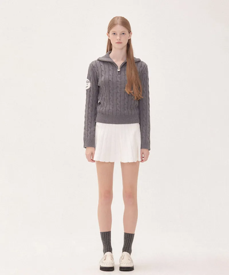 PIV'VEE Cable Knit Half Zip Wool Sweater - Heather Gray