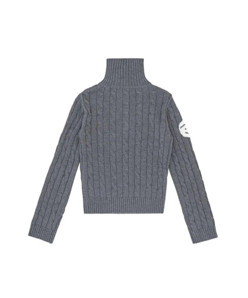 PIV'VEE Cable Knit Half Zip Wool Sweater - Heather Gray