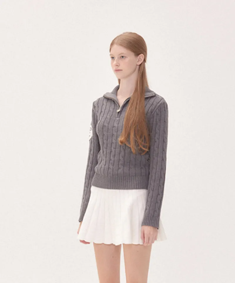 PIV'VEE Cable Knit Half Zip Wool Sweater - Heather Gray