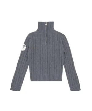 PIV'VEE Cable Knit Half Zip Wool Sweater - Heather Gray