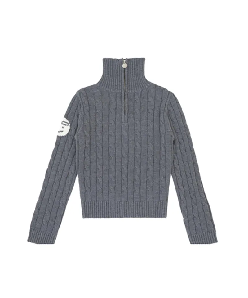 PIV'VEE Cable Knit Half Zip Wool Sweater - Heather Gray