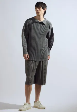 Pleated Zip Up Top in Grey