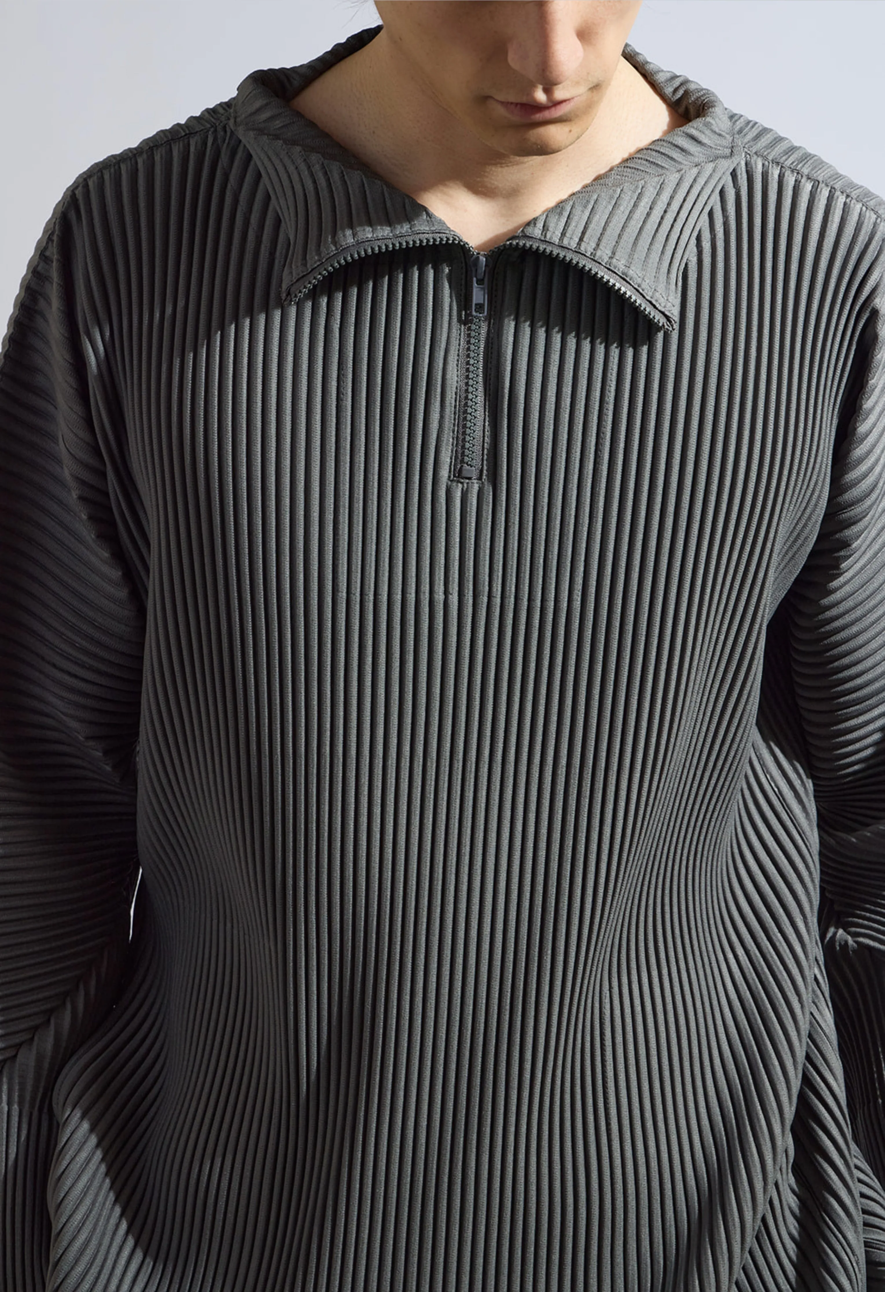 Pleated Zip Up Top in Grey