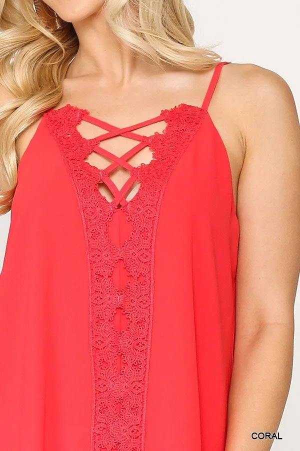 Plunging V-neckline Lattice Top
