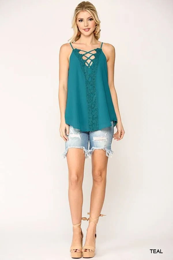 Plunging V-neckline Lattice Top