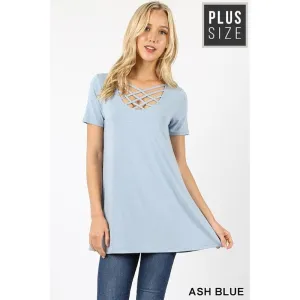 PLUS PREMIUM SHORT SLEEVE TRIPLE LATTICE TOP