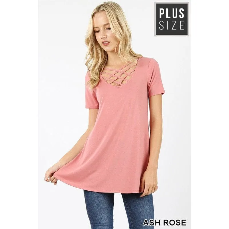 PLUS PREMIUM SHORT SLEEVE TRIPLE LATTICE TOP