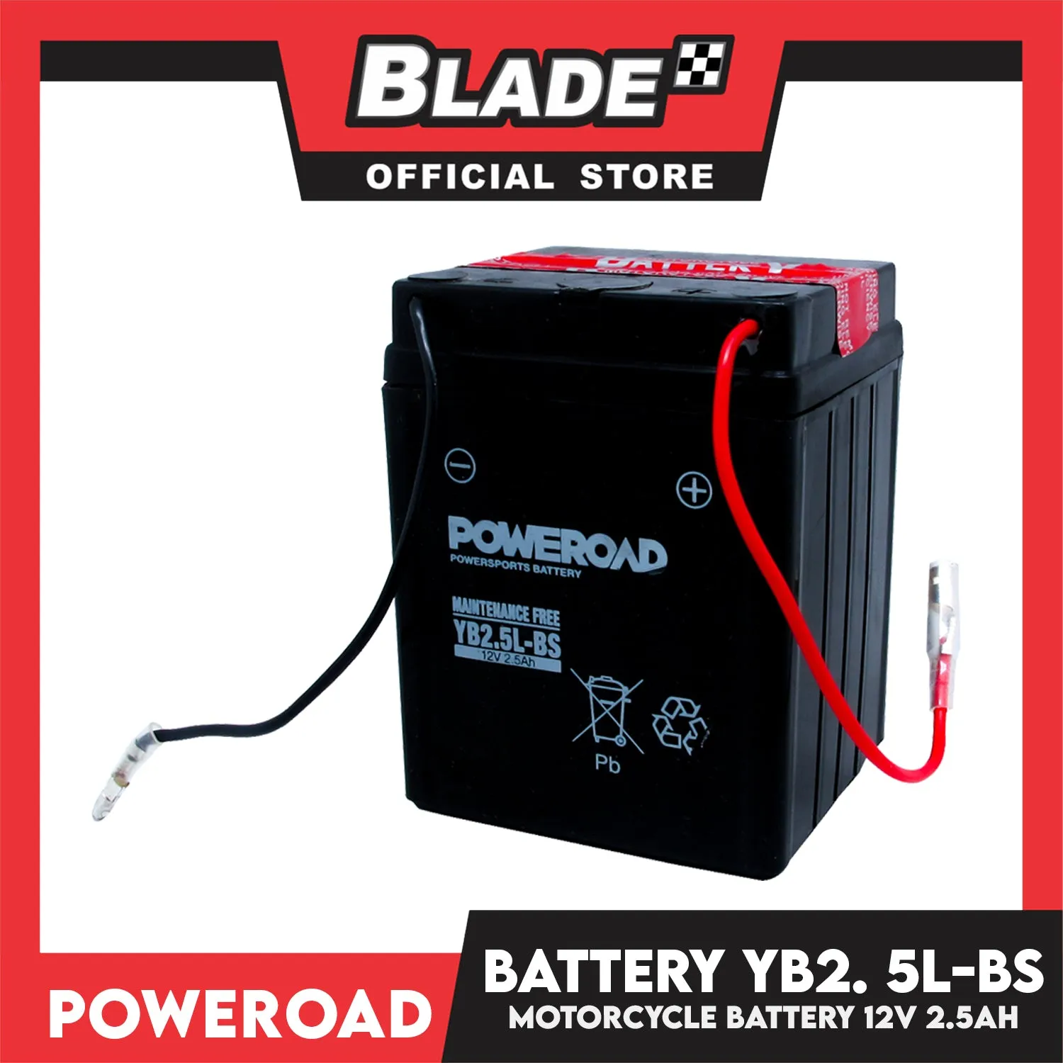 Poweroad Maintenance-free Motorcycle Battery YB2. 5L-BS