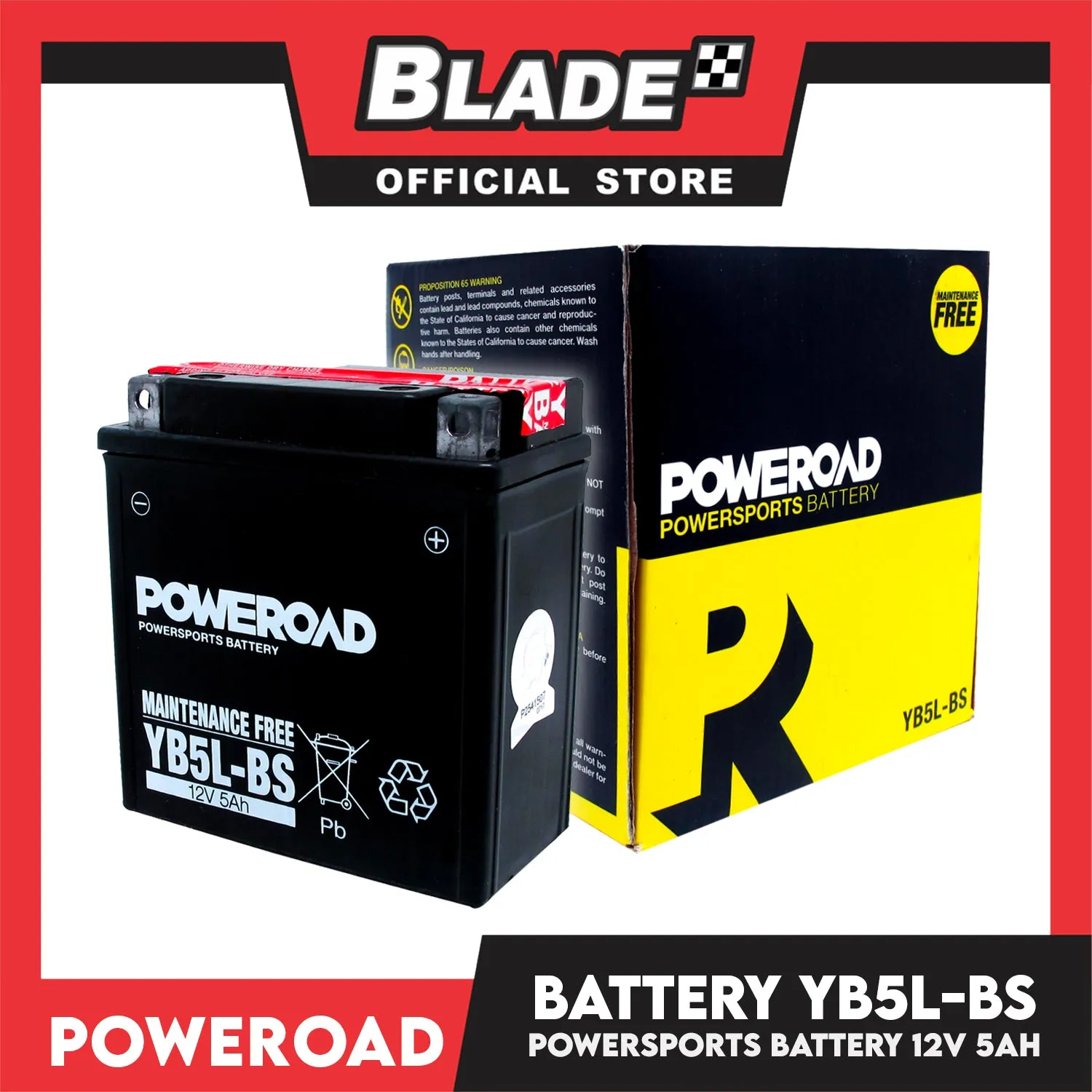 Poweroad Maintenance-Free Motorcycle Battery YB5L-BS