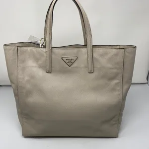 Prada Beige Saffiano Leather Top Handle Tote with Silver Hardware/Crossbody Strap
