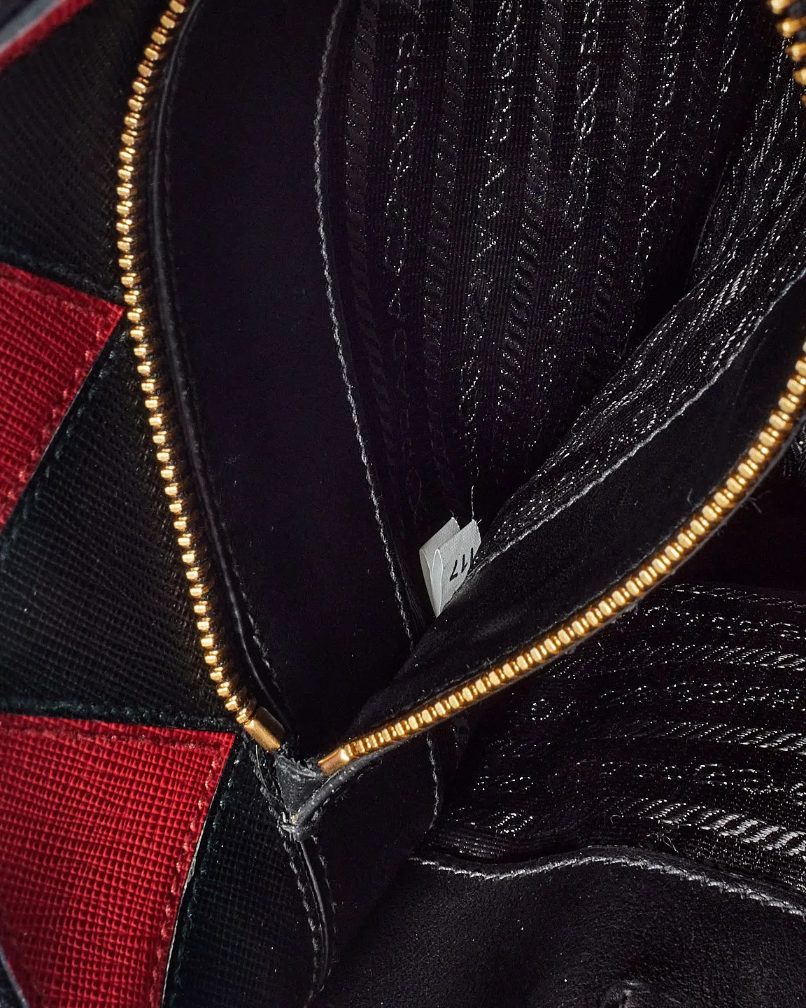 Prada Black & Red Saffiano Geometric-Strap Tote Bag