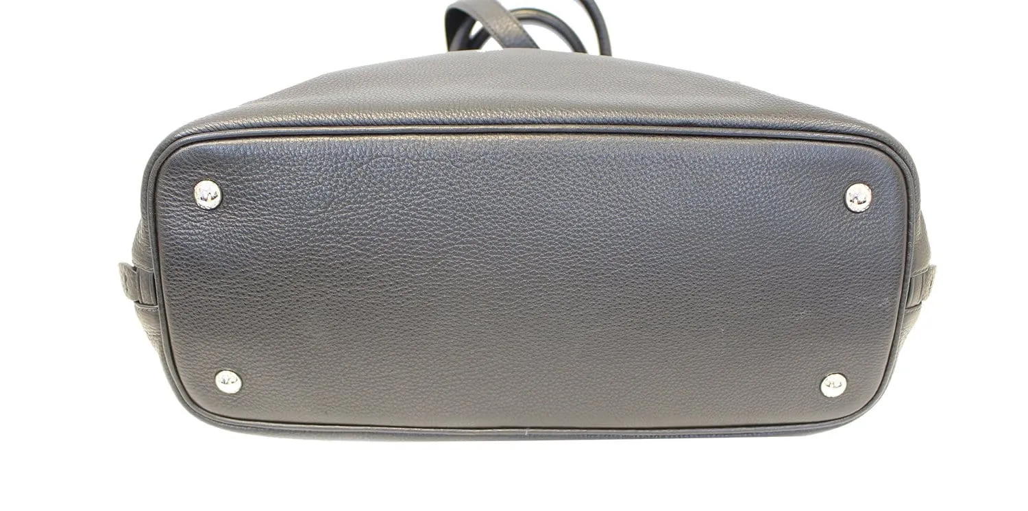 PRADA Black Leather Vitello Phenix Convertible Shopping Tote Bag