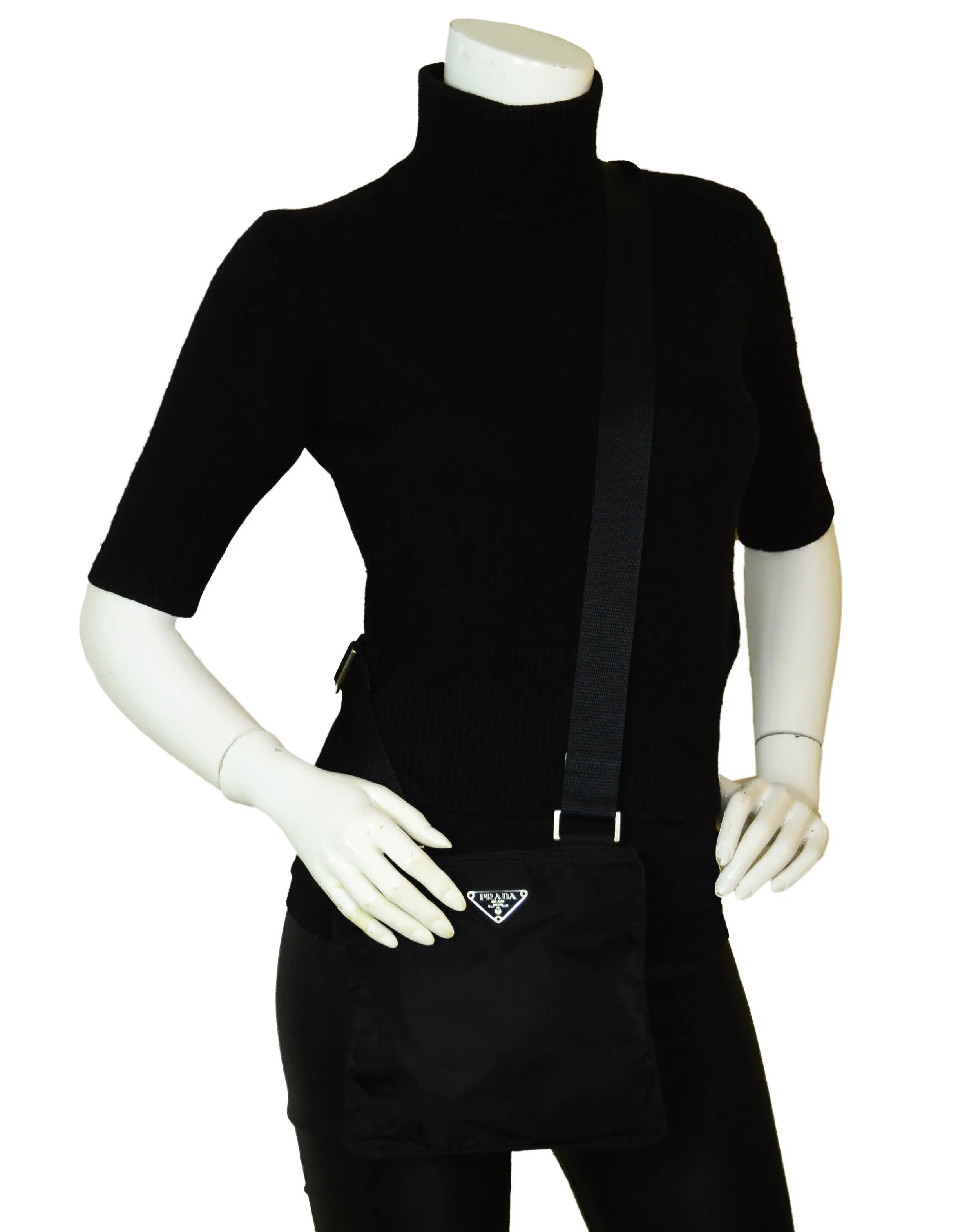 Prada Black Tessuto Nylon Flat Mini Crossbody Bag