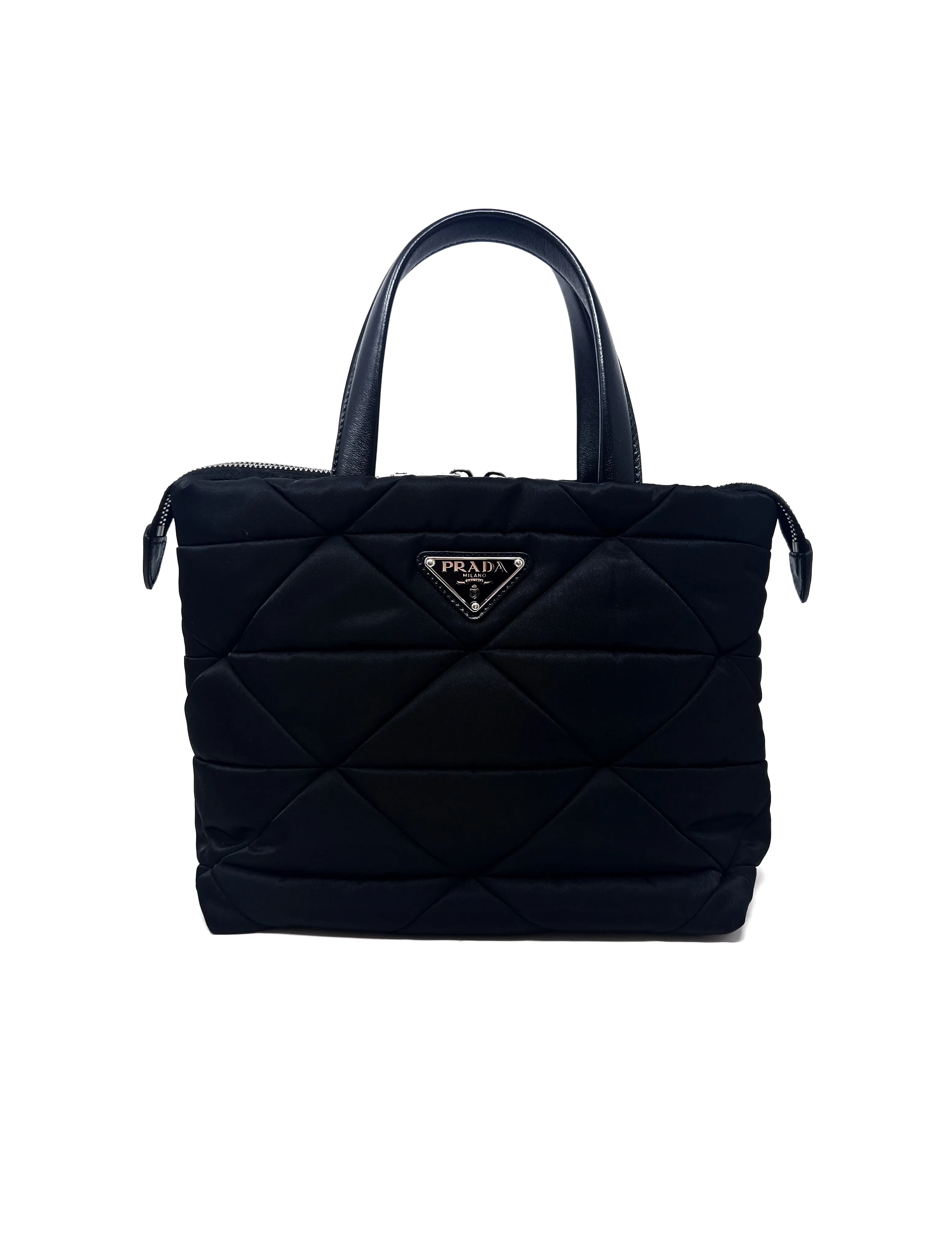 Prada Black/Silver WB! '24 'Padded Re-Nylon' Tote W/Strap