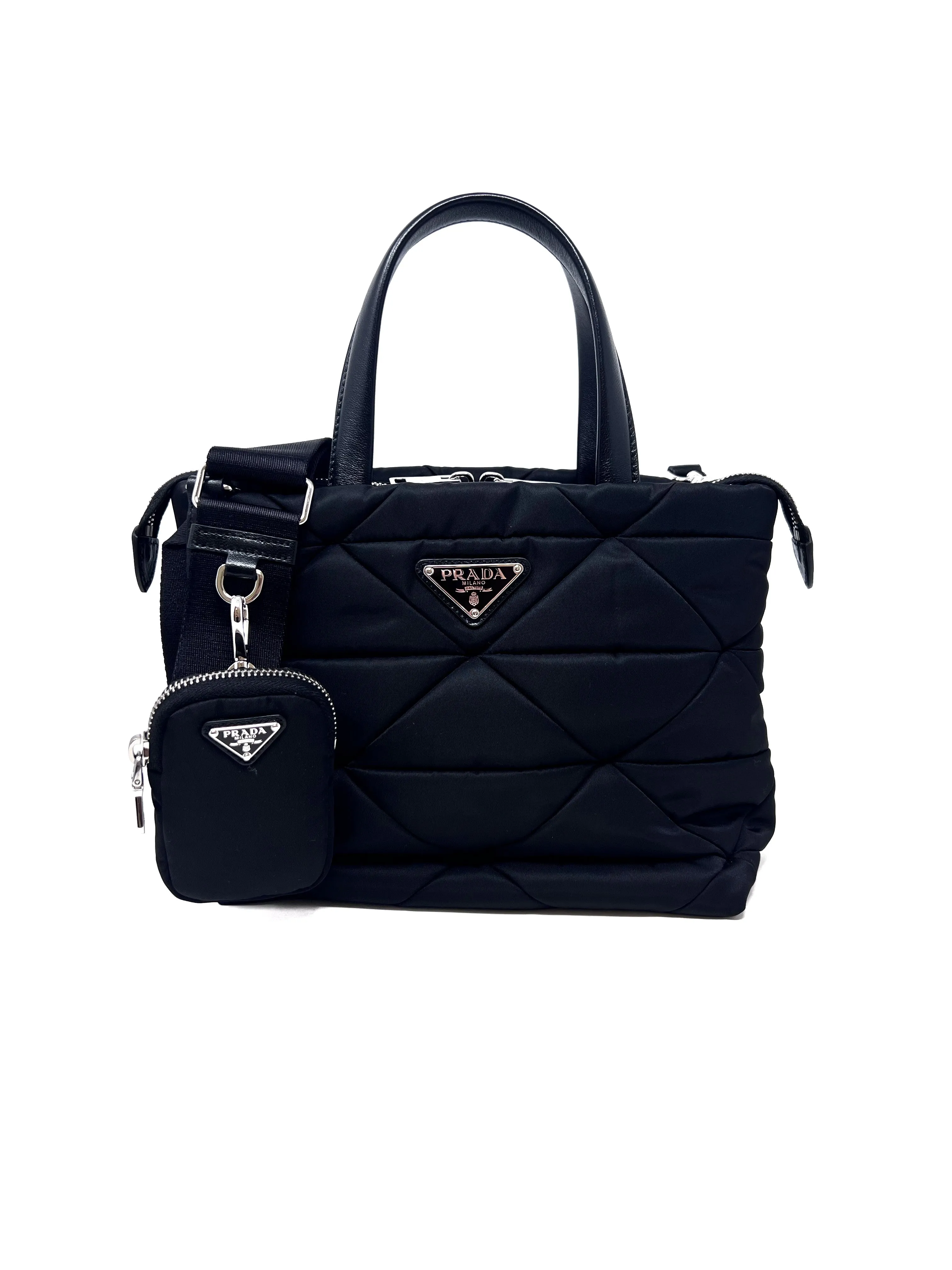 Prada Black/Silver WB! '24 'Padded Re-Nylon' Tote W/Strap