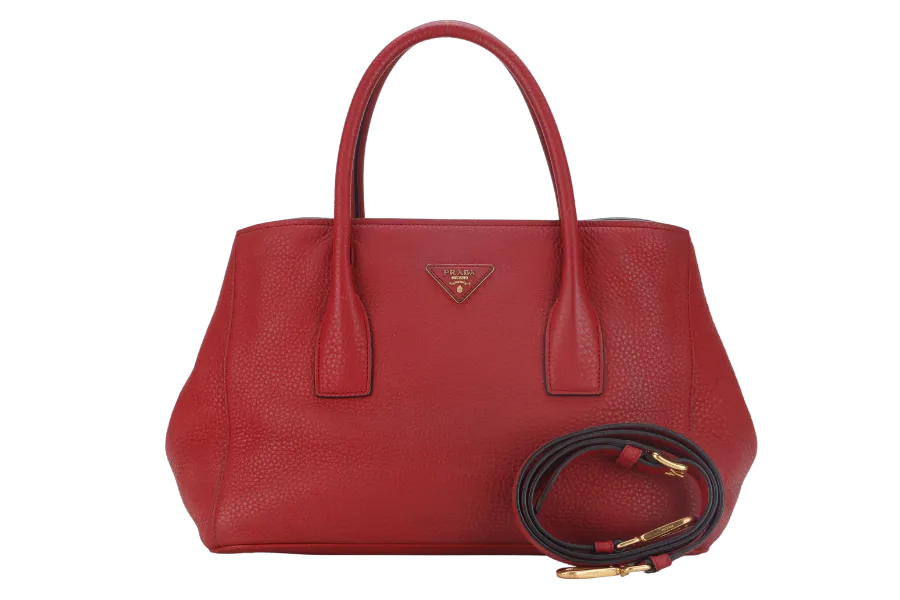 PRADA RED VITELO DAINO TOTE BAG WITH STRAP NO DUST COVER