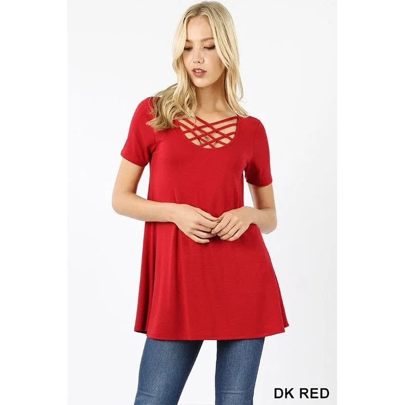 PREMIUM FABRIC SHORT SLEEVE TRIPLE LATTICE TOP REGULAR SIZE