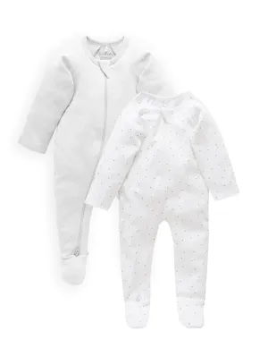 Purebaby Organic Zip Growsuit 2 Pack - Grey Spots & Grey Mélange