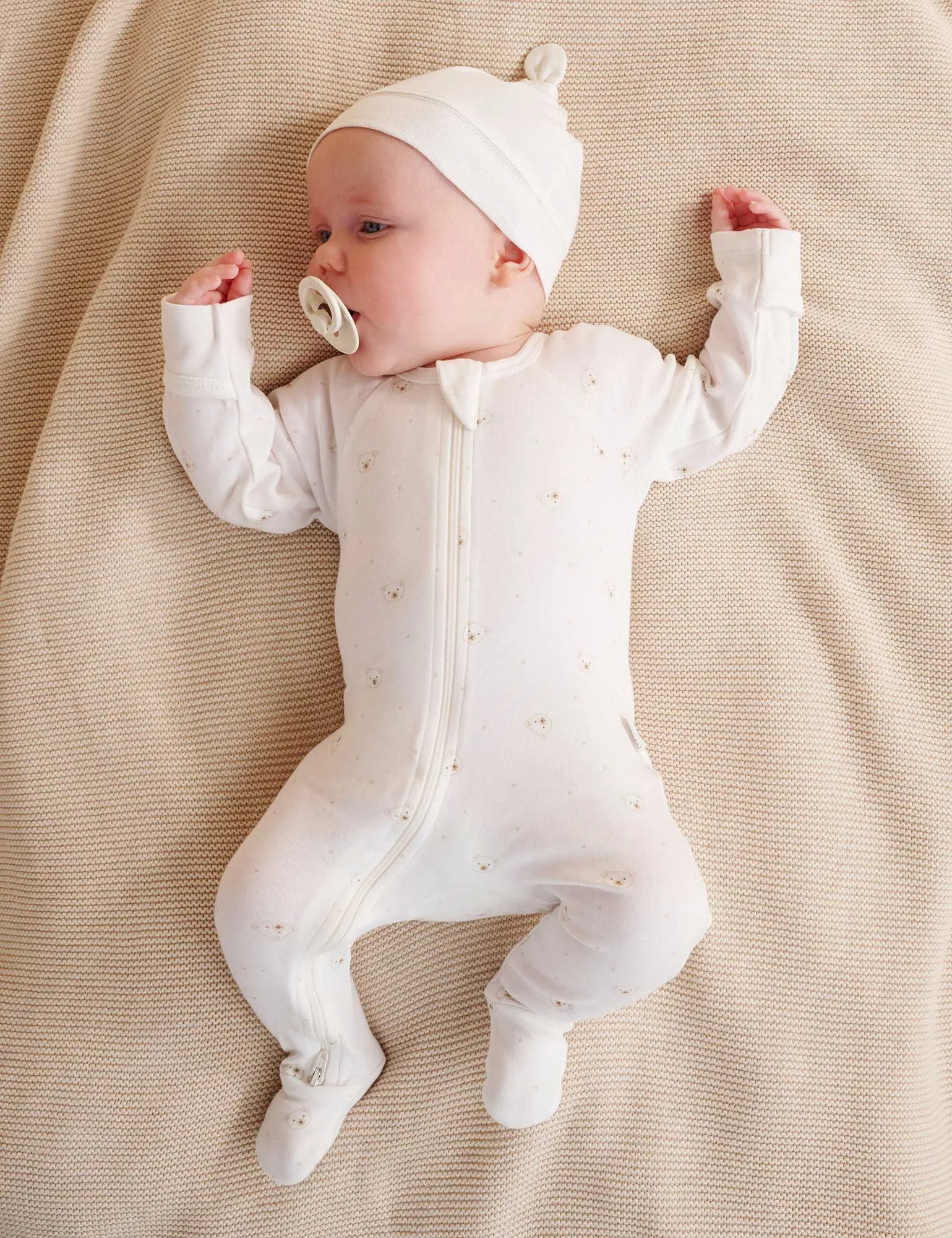 Purebaby Organic Zip Growsuit 2 Pack - Vanilla Bear