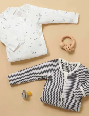 Purebaby Organic Zip Growsuit 2 Pack - Vanilla Nautical