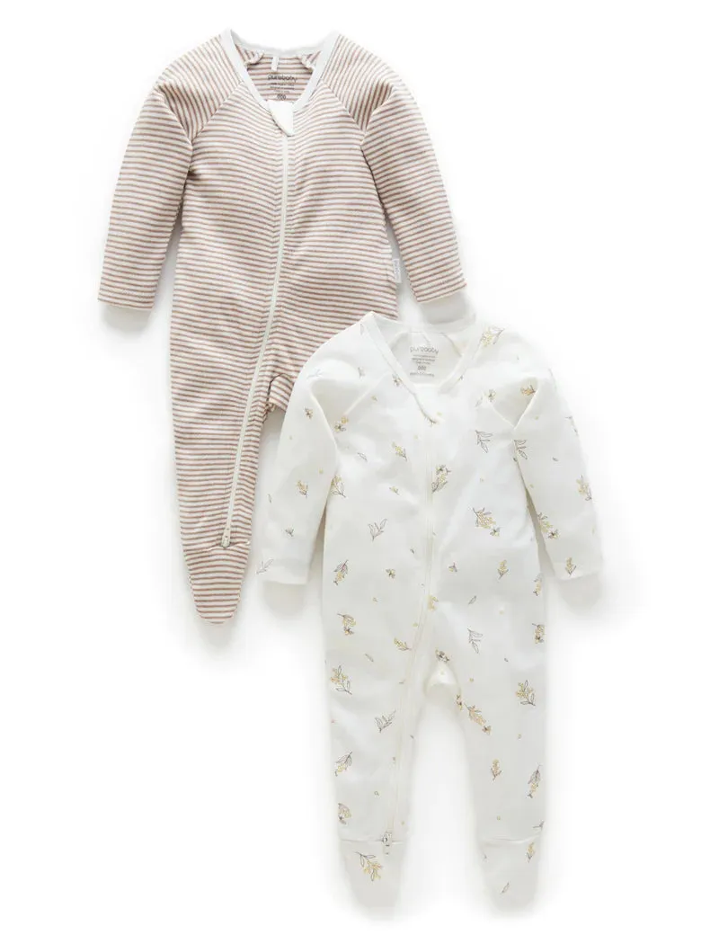 Purebaby Organic Zip Growsuit 2 Pack - Vanilla Wattle Bee
