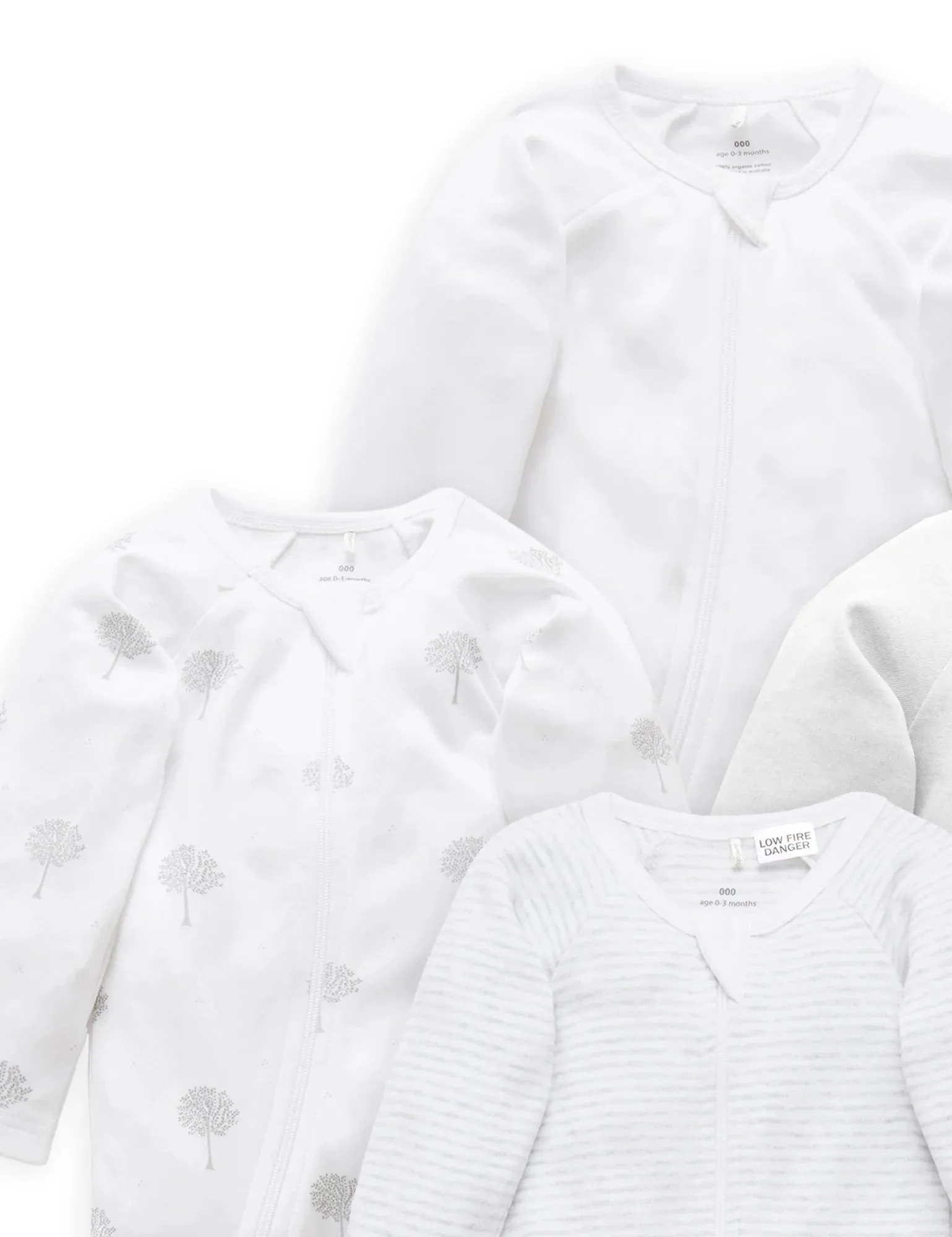 Purebaby Organic Zip Growsuit 4 Pack - Grey Melange