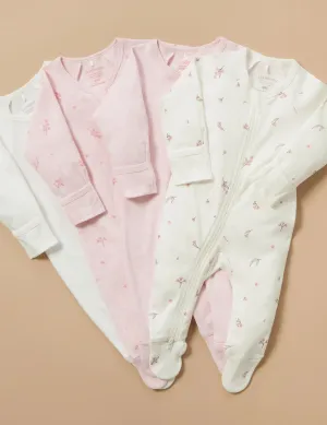 Purebaby Organic Zip Growsuit 4 Pack - Vanilla Blossom