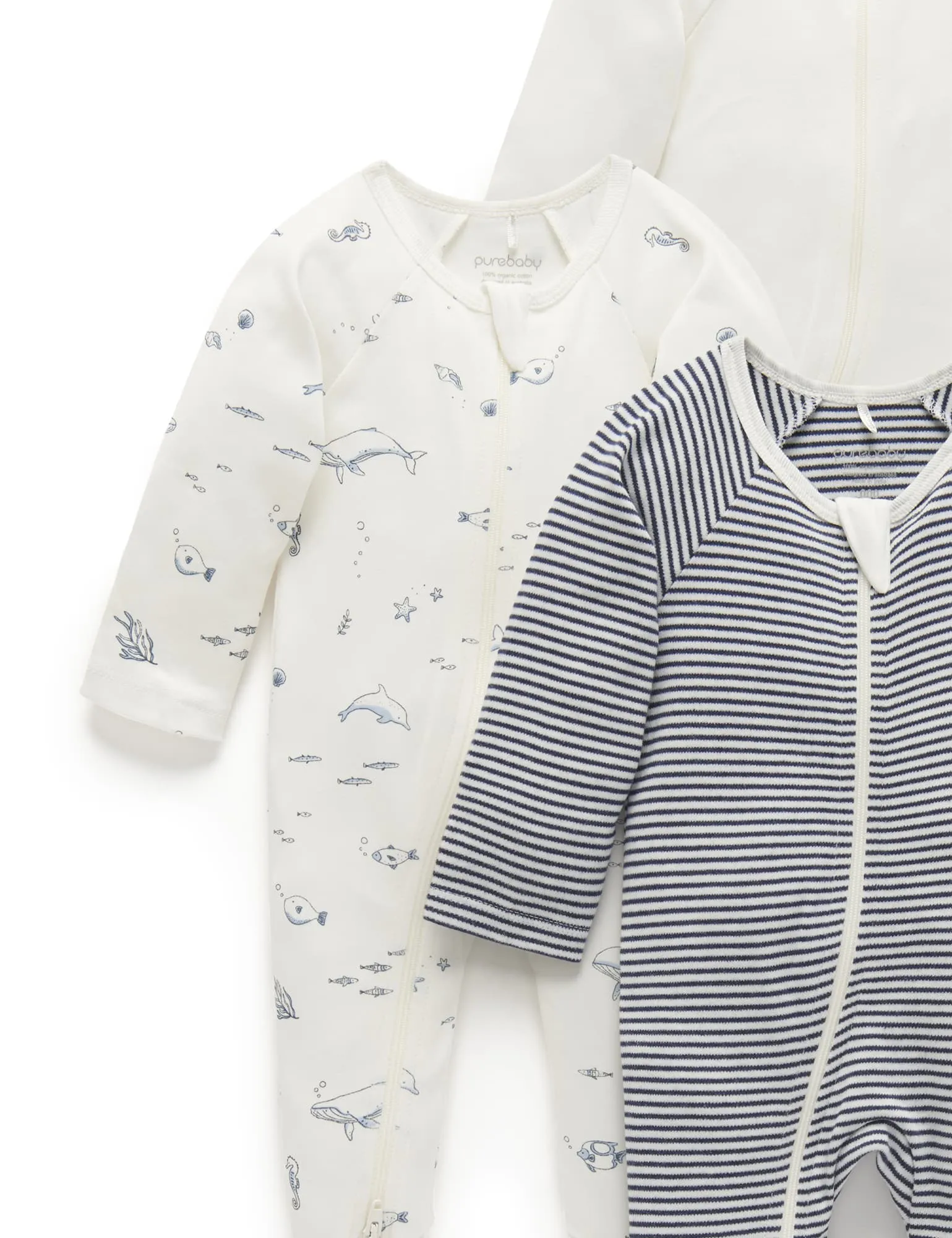 Purebaby Organic Zip Growsuit 4 Pack - Vanilla Nautical