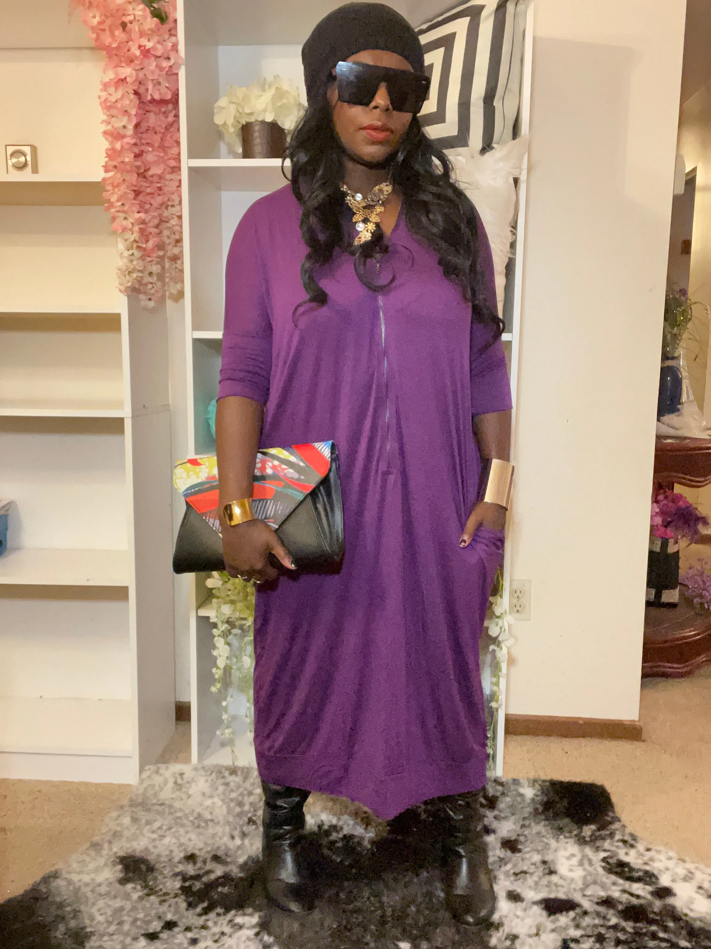 Purple Dolman Double Zip Dress