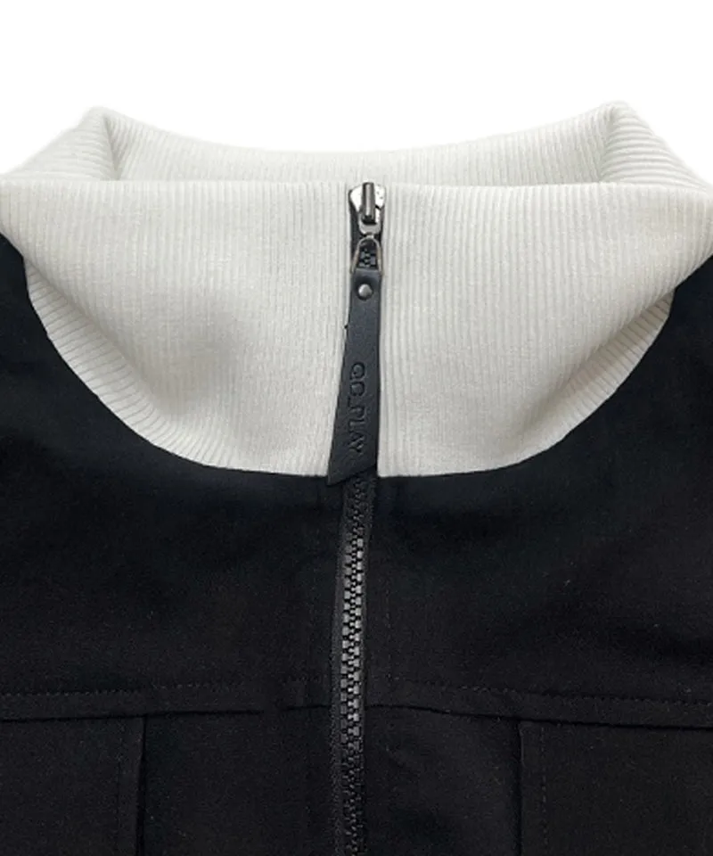 Q.C PLAY: Pintuck Pocket Shirring Zip-up  Vest - Black
