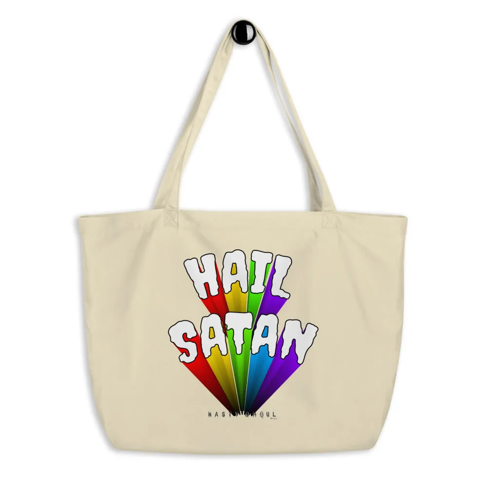 Rainbow Hail Satan Large organic tote bag
