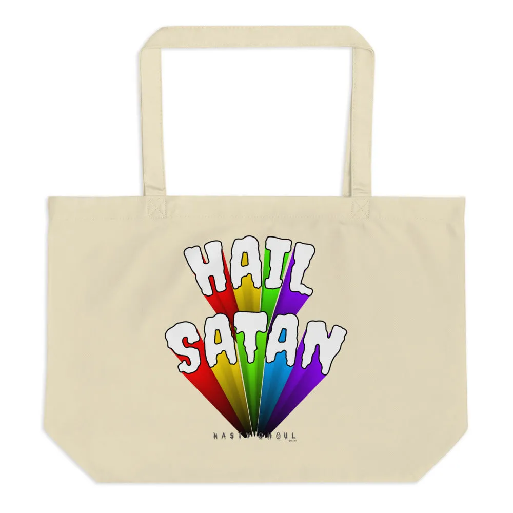 Rainbow Hail Satan Large organic tote bag