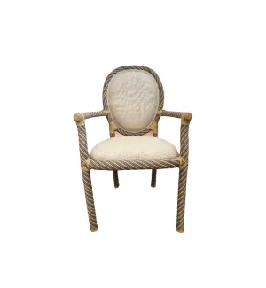 Rare Vintage Weiman Rattan and Leather Wrapped Armchair