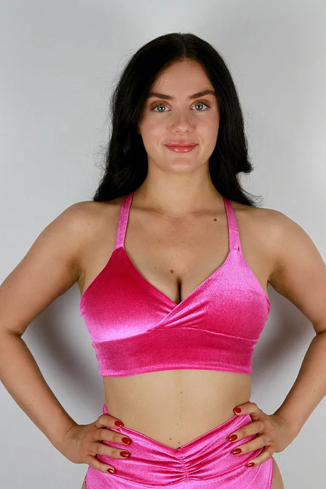 Rarr Velvet Sparkle Bikini Bra Pink Glitter