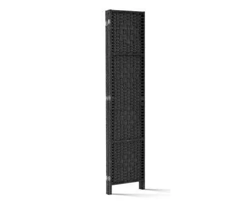 Rattan 4 Panel Foldable Wooden Room Divider - Black