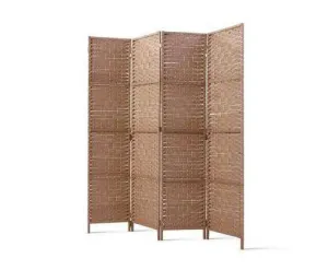 Rattan 4 Panel Foldable Wooden Room Divider - Brown
