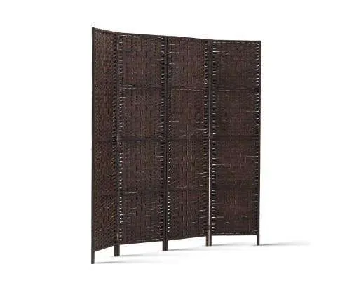 Rattan 4 Panel Foldable Wooden Room Divider - Brown
