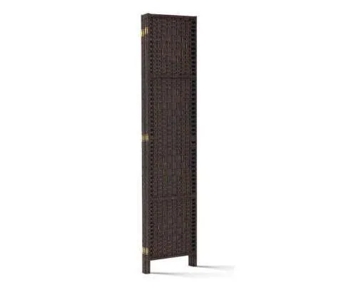 Rattan 4 Panel Foldable Wooden Room Divider - Brown